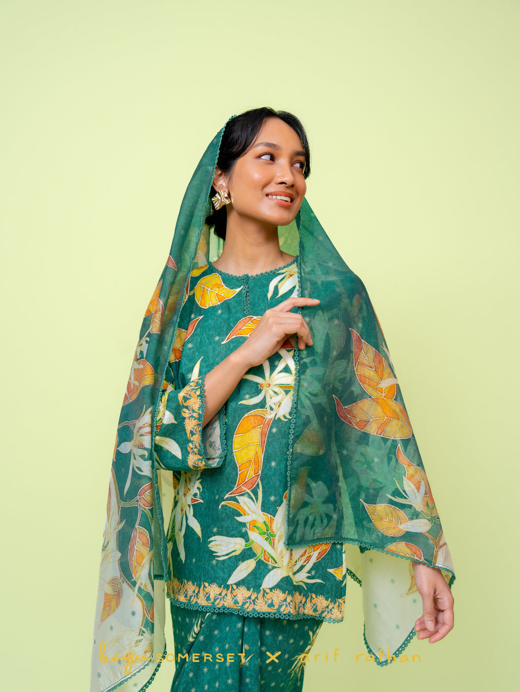 Elora Kurung - Cempaka Teal (with shawl)