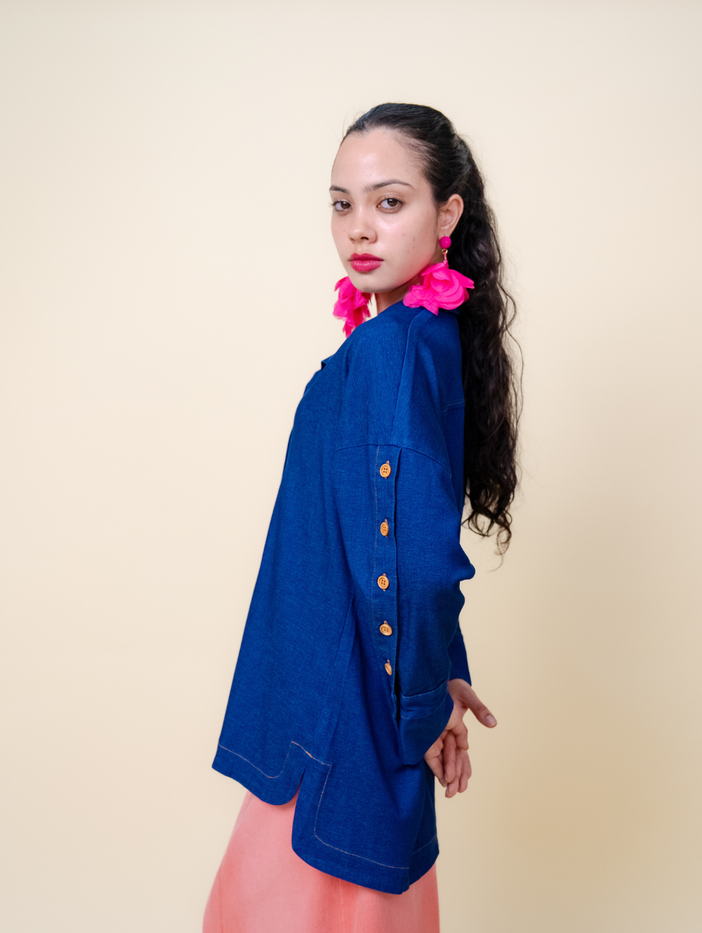 Becky Denim Top - Dark Blue