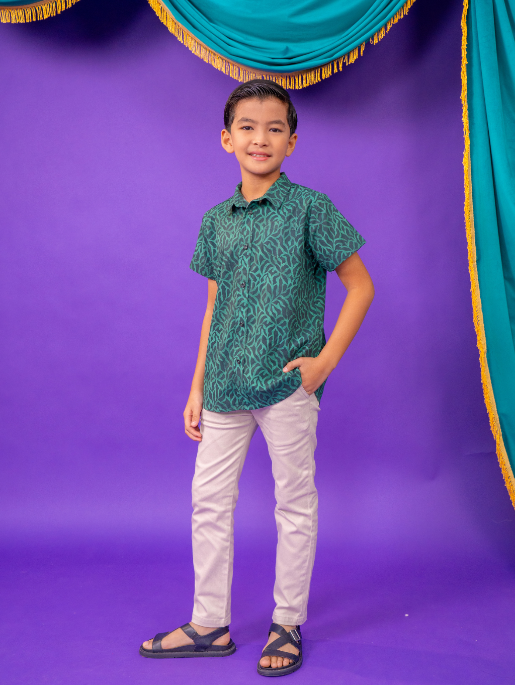 KIDS Basil Shirt - Grain Teal