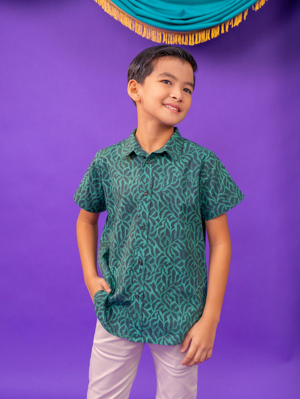 KIDS Basil Shirt - Grain Teal