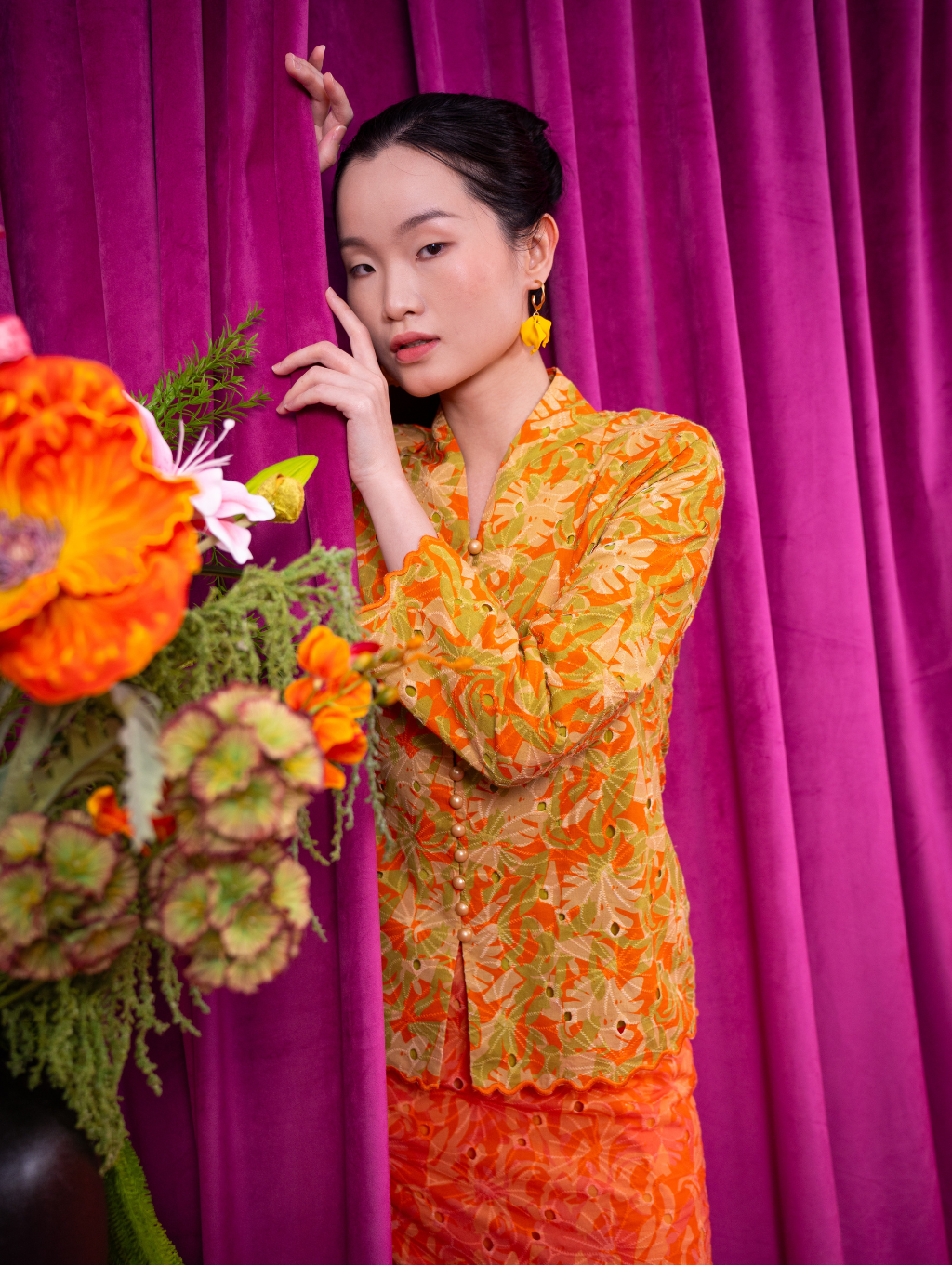 Melour Embroidery Kebaya - Paloma Orange