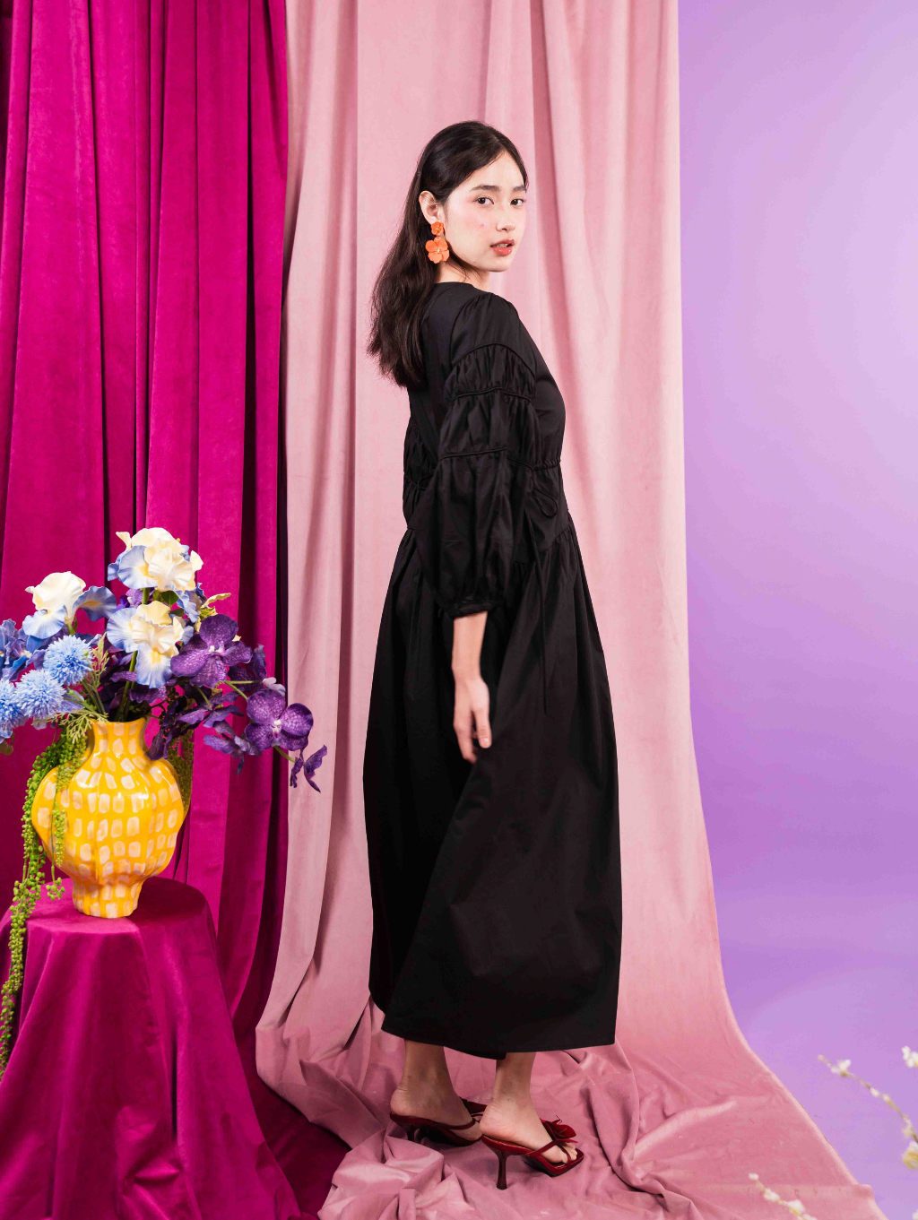Tiffany Gathered Dress - Black