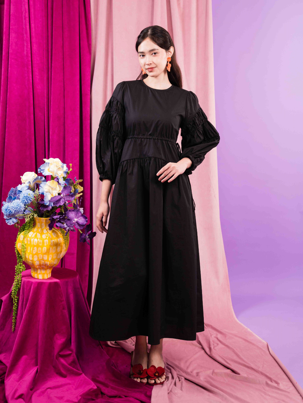 Tiffany Gathered Dress - Black