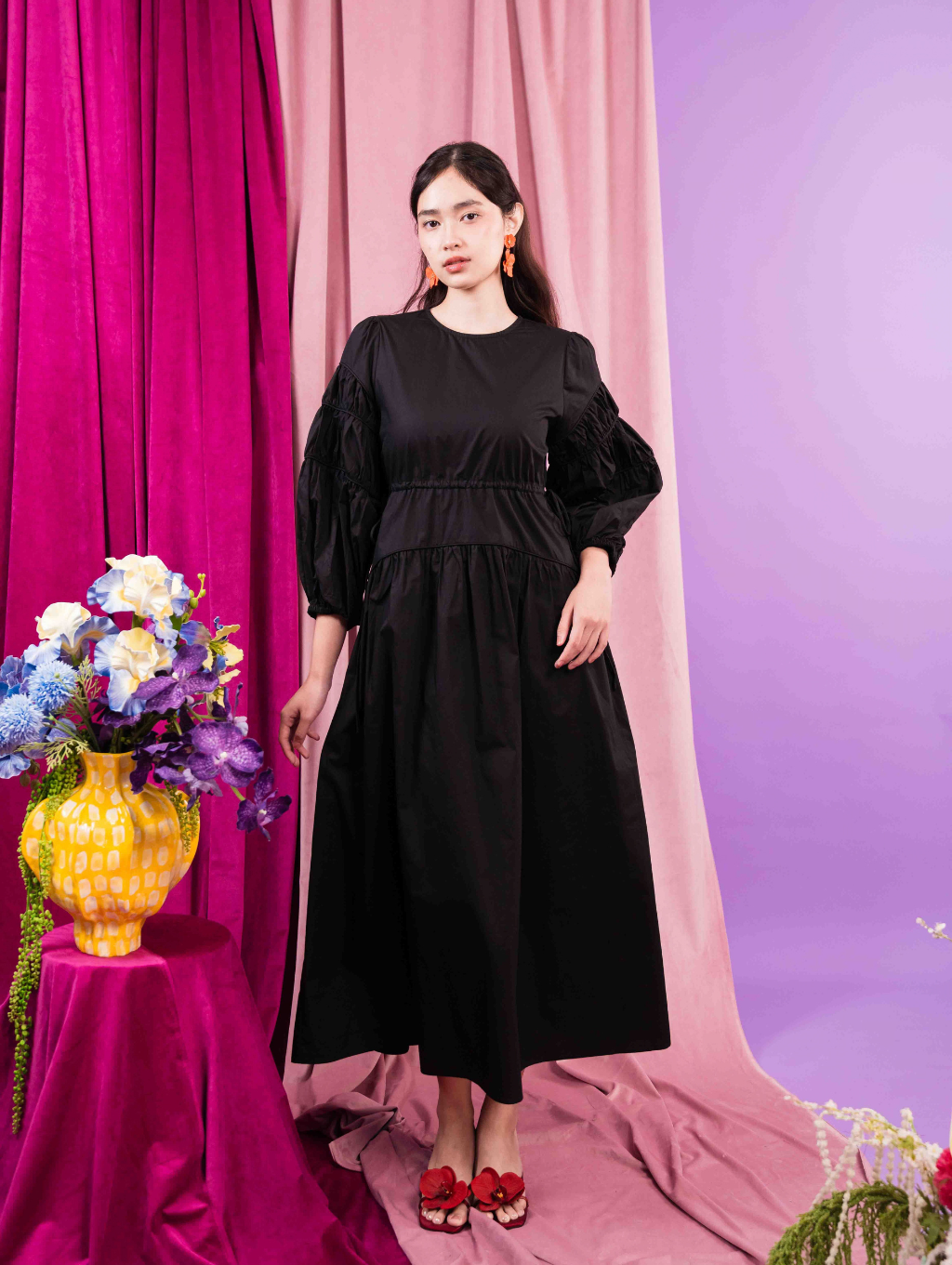 Tiffany Gathered Dress - Black