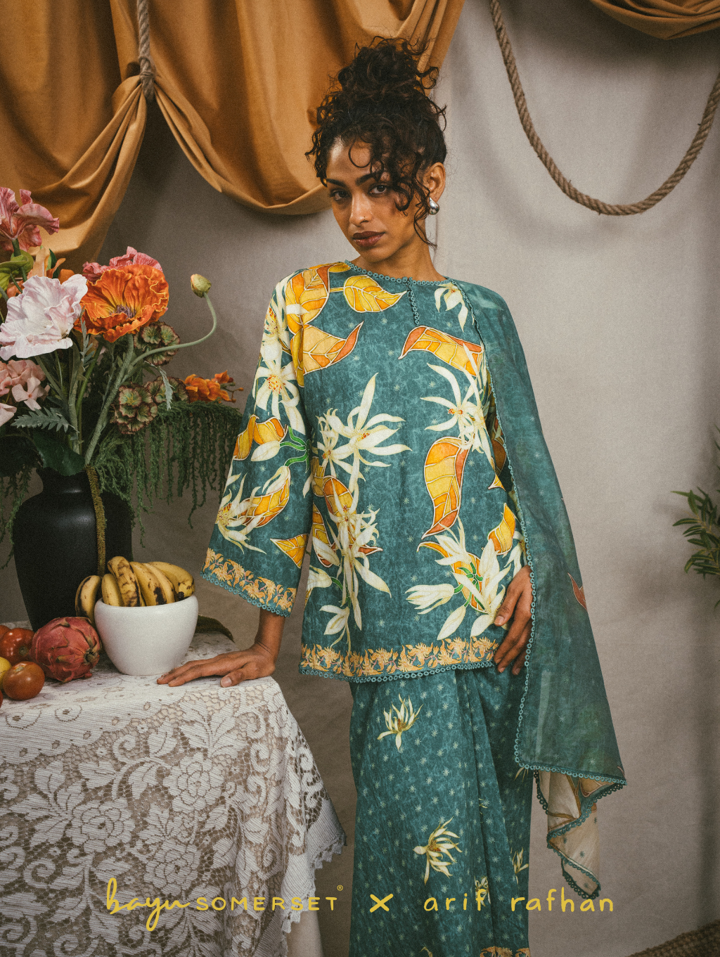 Elora Kurung - Cempaka Teal (with shawl)