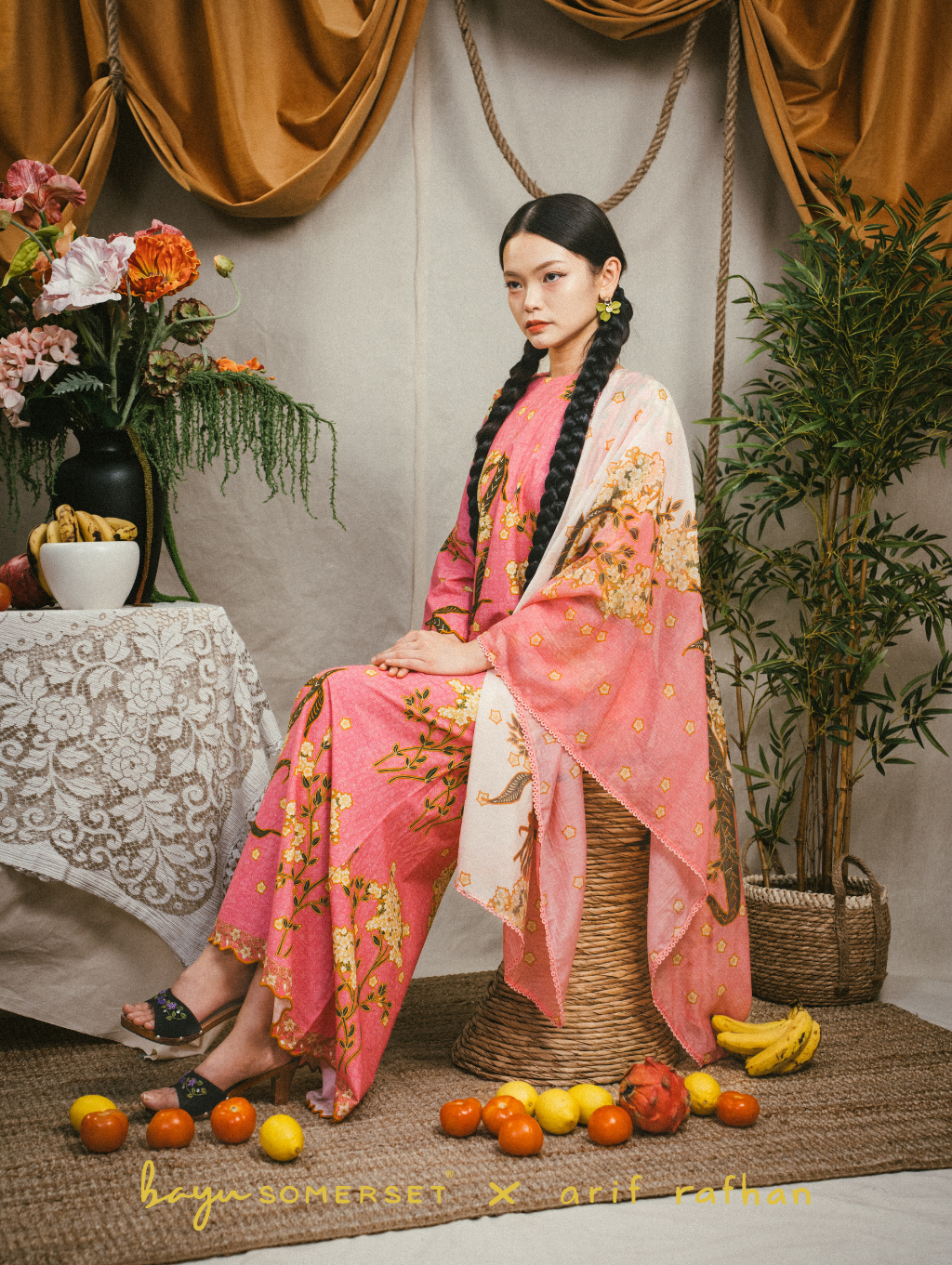Gina Oversized Kurung - Kesidang Merah Jambu (with shawl)