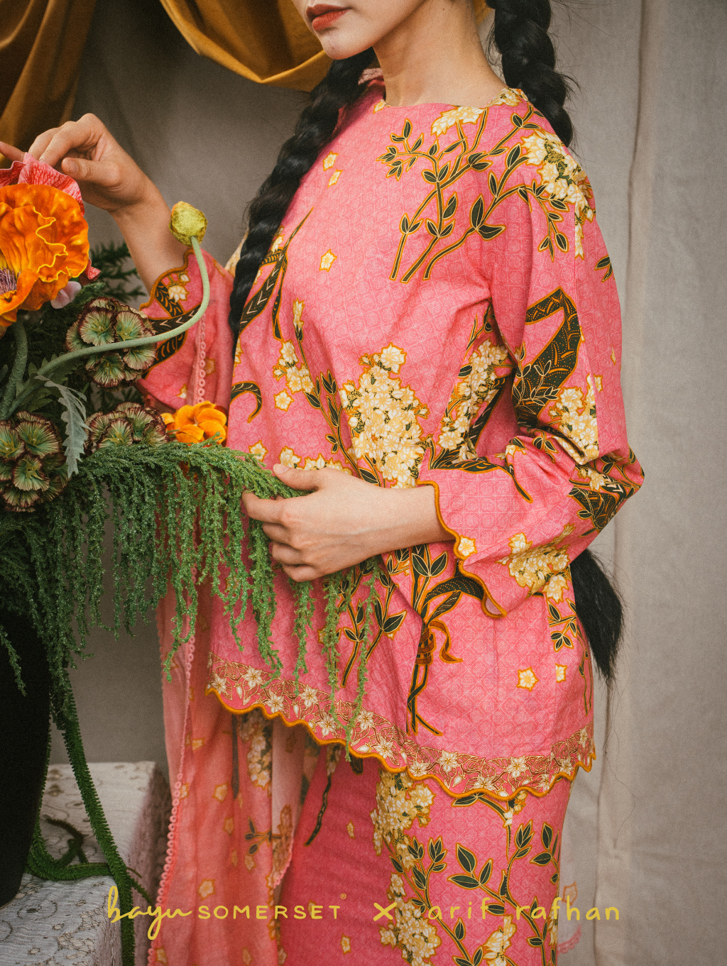 Gina Oversized Kurung - Kesidang Merah Jambu (with shawl)