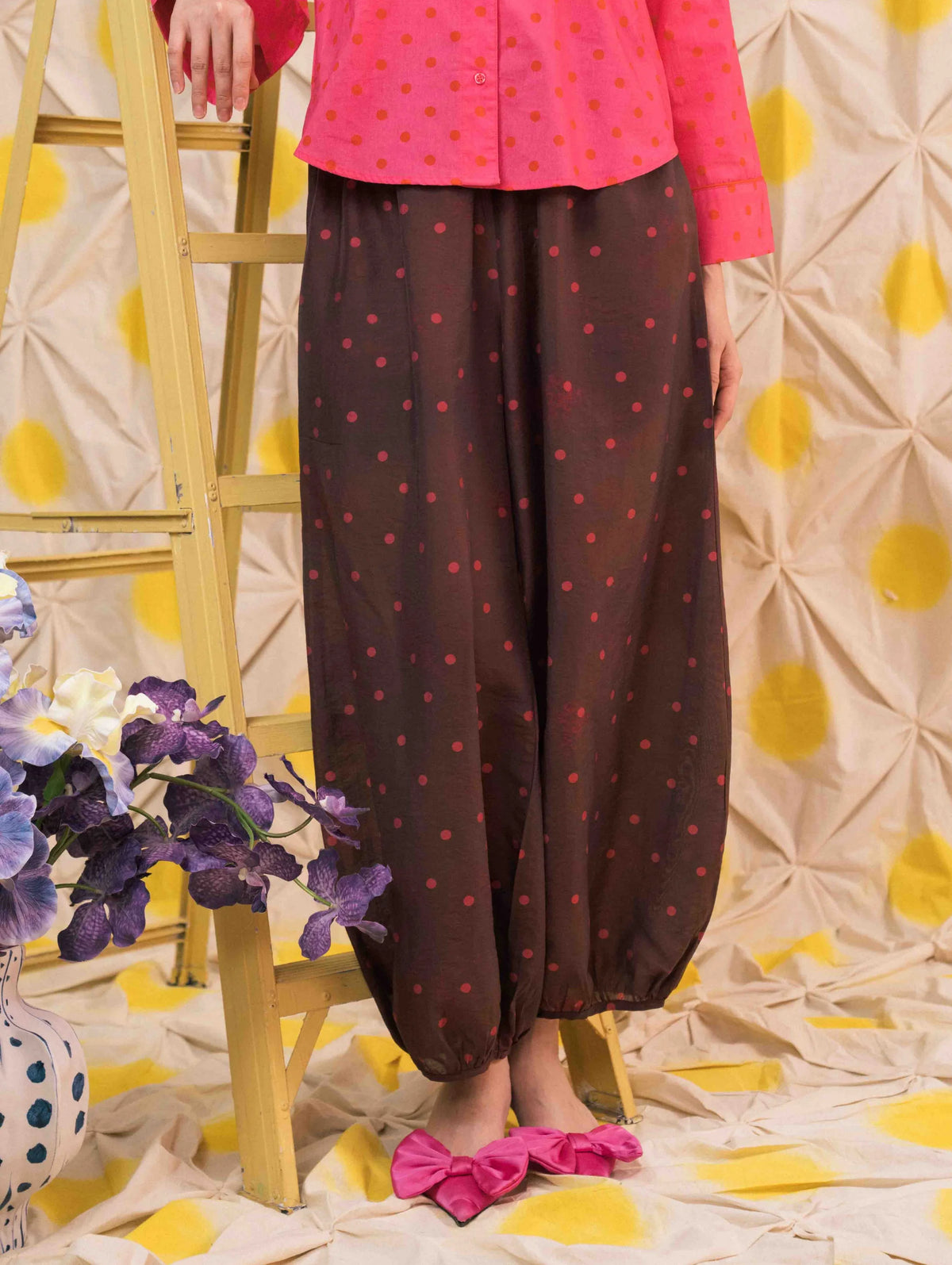 Ivy Harem Pants - Pois Maroon