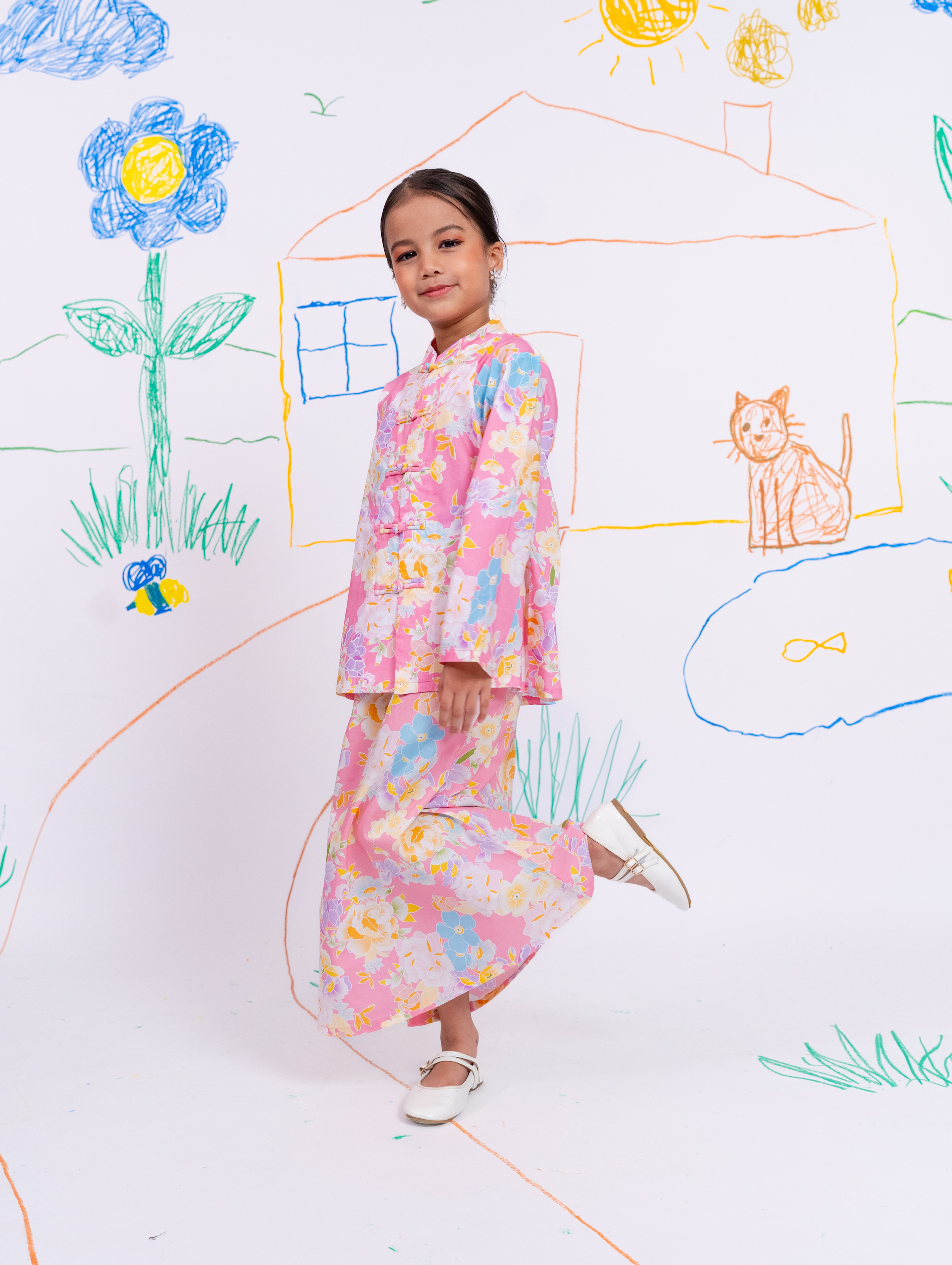 KIDS Mandarin Kurung in Pink
