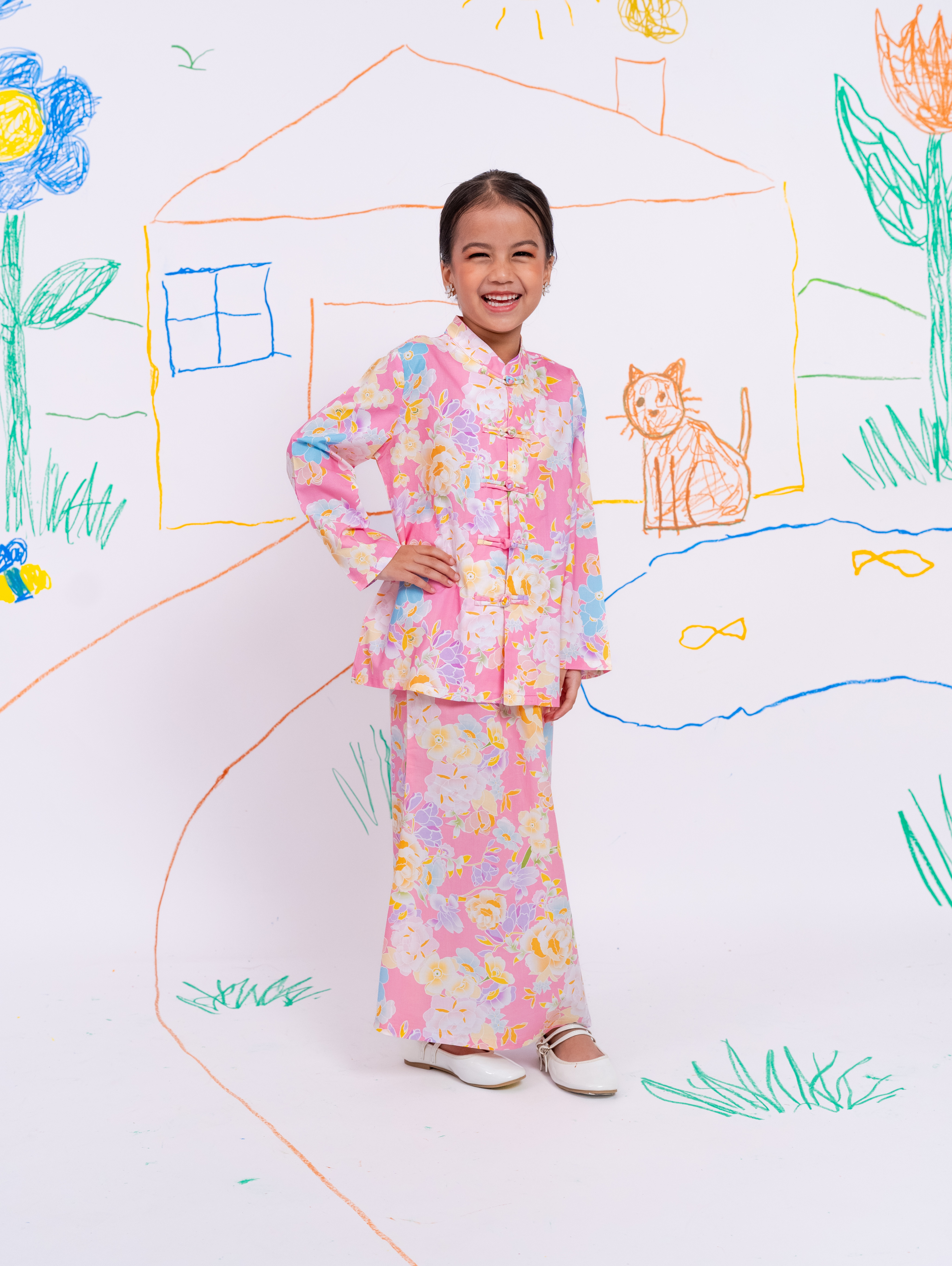 KIDS Mandarin Kurung in Pink