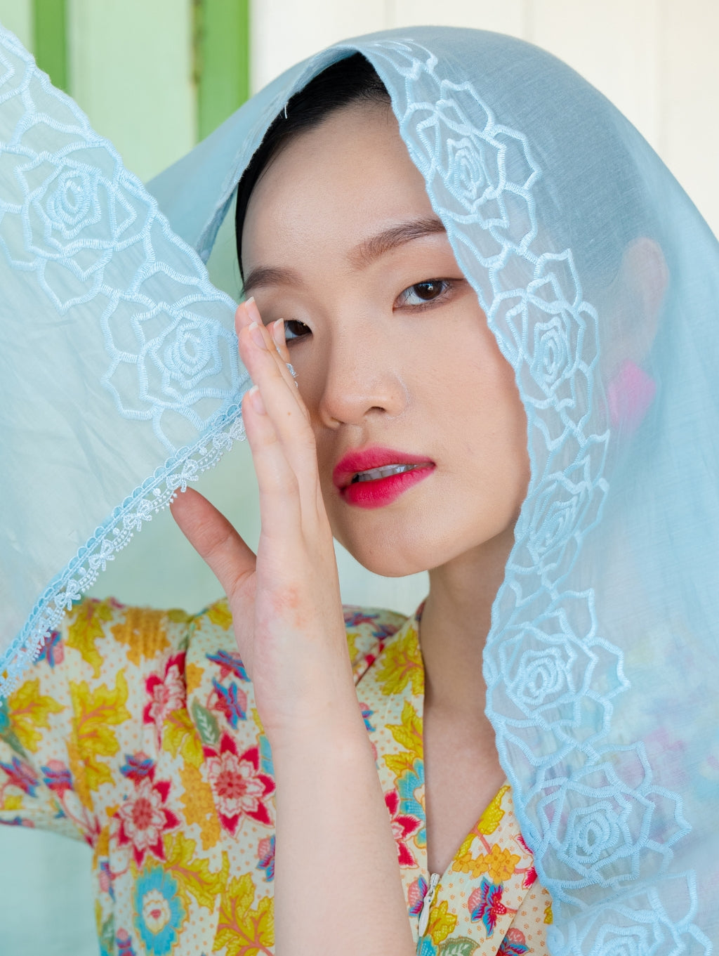 Melor Embroidery Shawl - Soft Blue