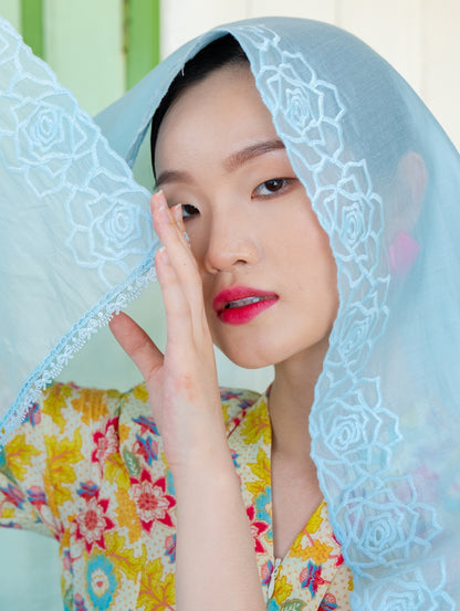 Melor Embroidery Shawl - Soft Blue