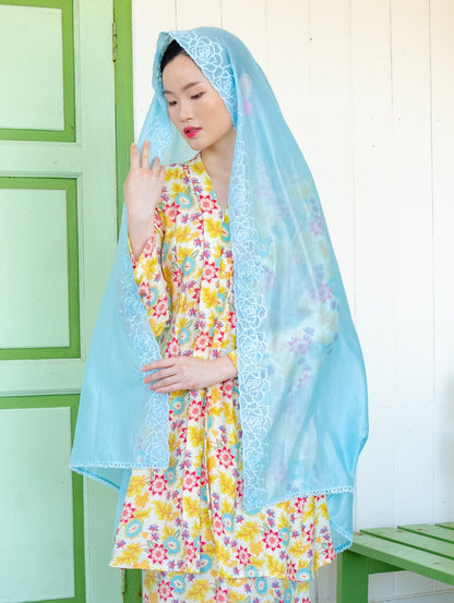 Melor Embroidery Shawl - Soft Blue