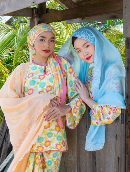 Melor Embroidery Shawl - Soft Blue