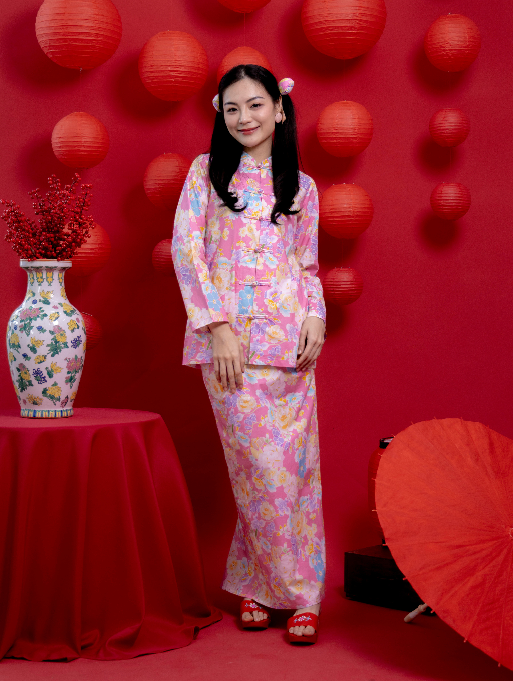 Mandarin Kurung - Pink