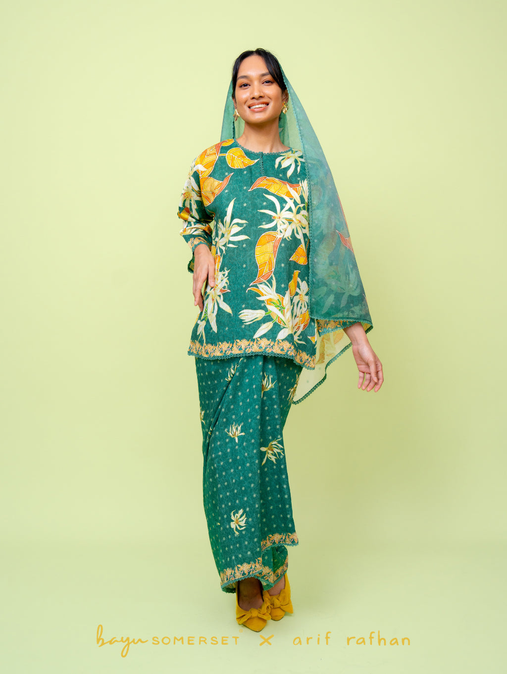 Elora Kurung - Cempaka Teal (with shawl)