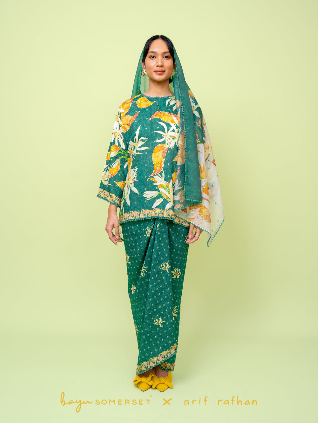Elora Kurung - Cempaka Teal (with shawl)