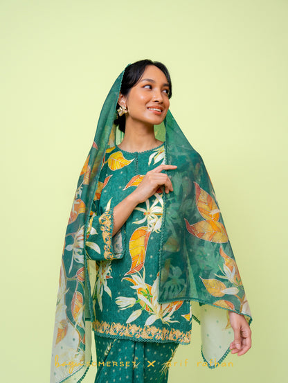 Elora Kurung - Cempaka Teal (with shawl)