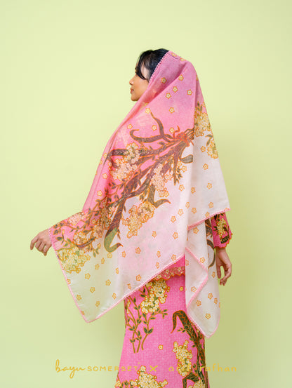 Gina Oversized Kurung - Kesidang Merah Jambu (with shawl)