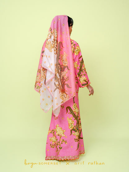 Gina Oversized Kurung - Kesidang Merah Jambu (with shawl)