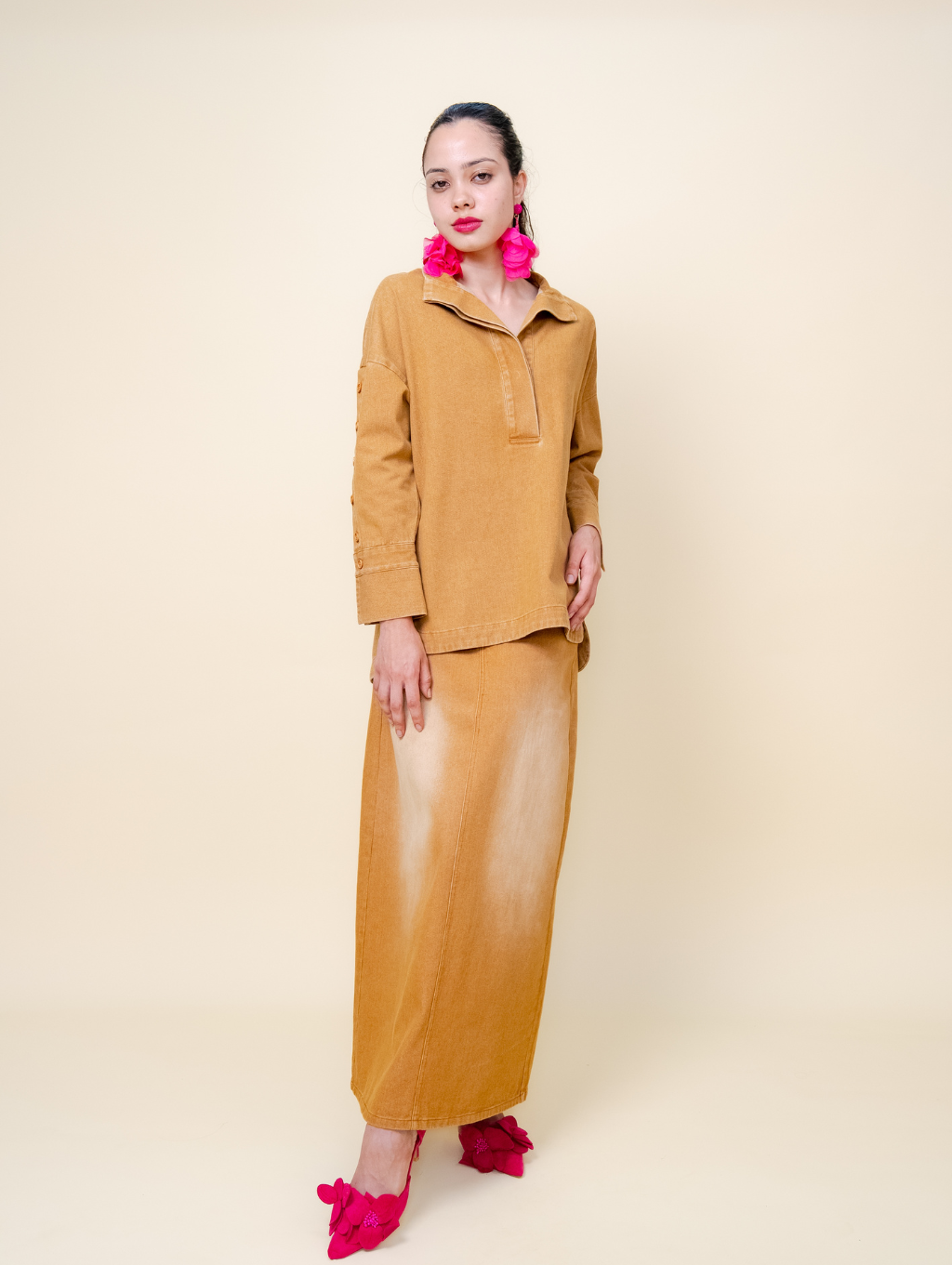 Becky Denim Top - Brown