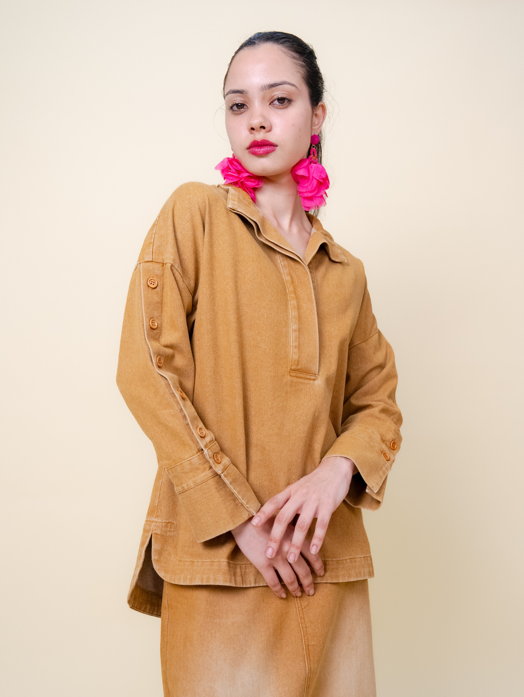 Becky Denim Top - Brown