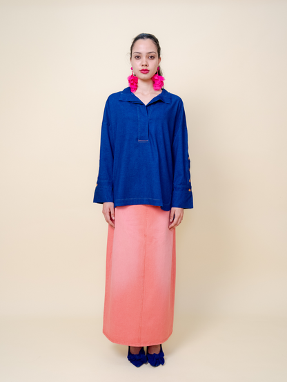 Becky Denim Top - Dark Blue