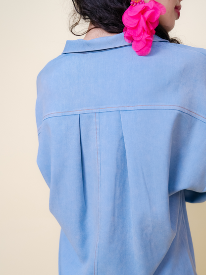 Becky Denim Top - Light Blue