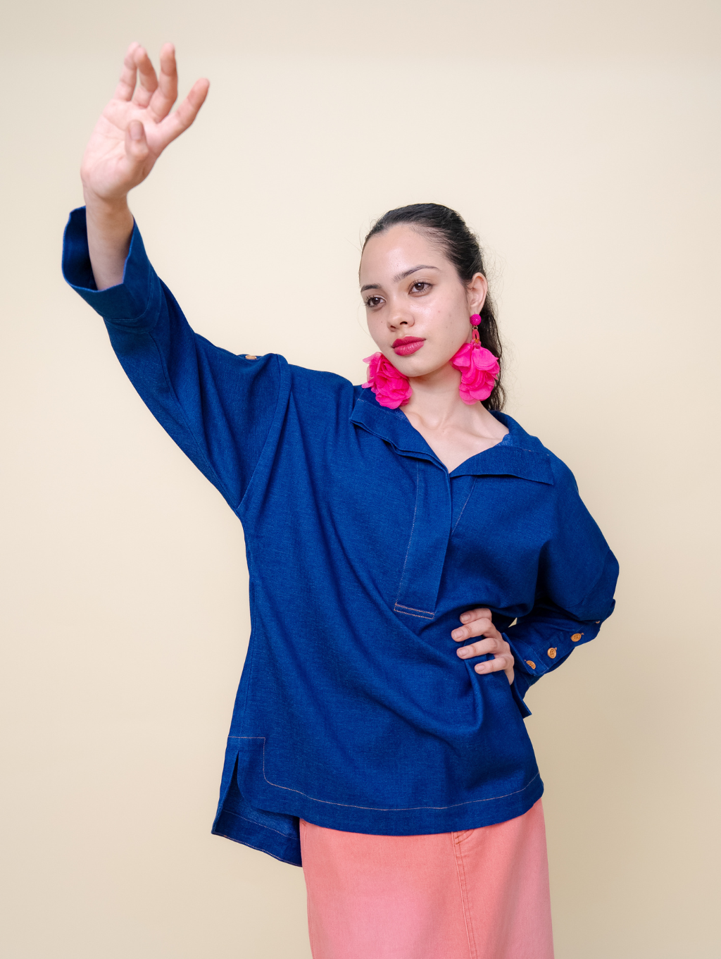 Becky Denim Top - Dark Blue