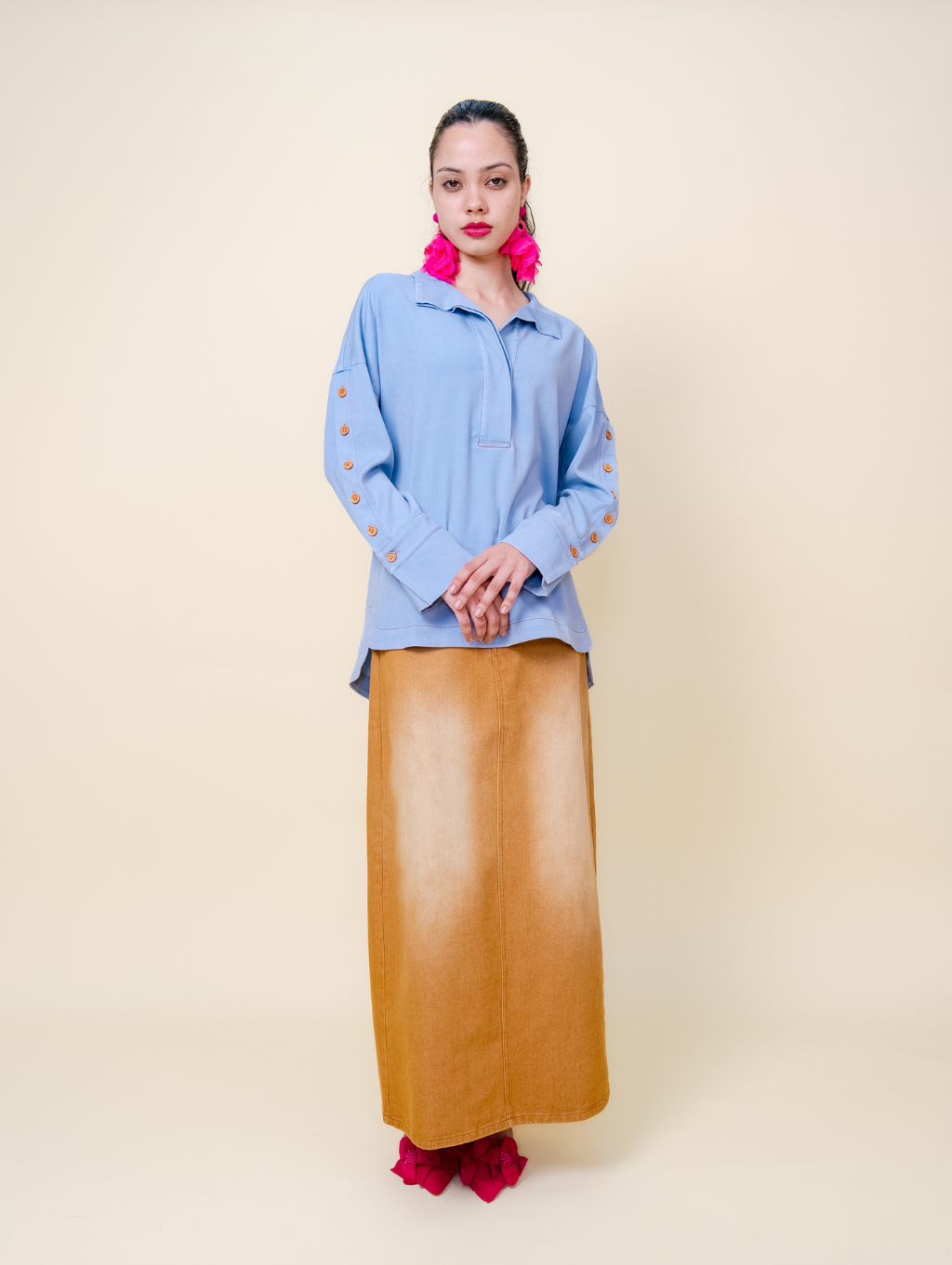 Becky Denim Top - Light Blue