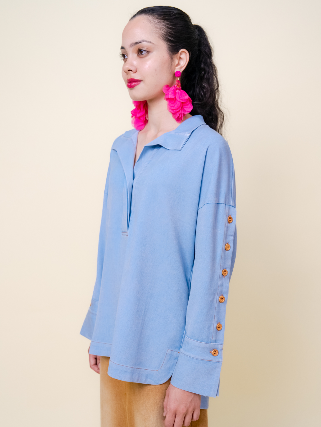 Becky Denim Top - Light Blue