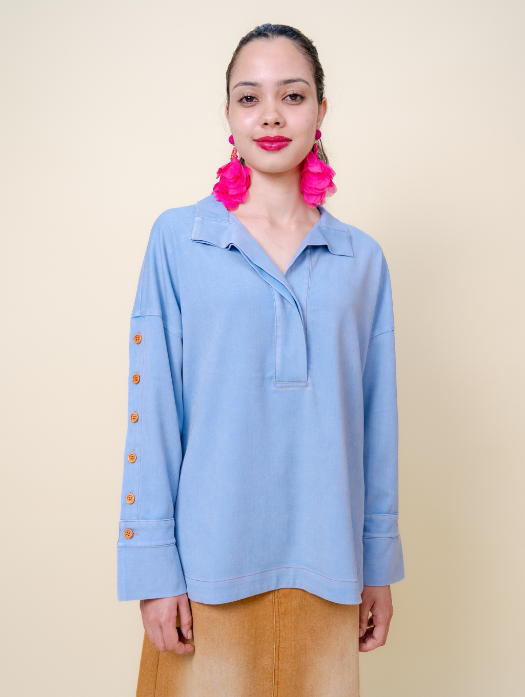 Becky Denim Top - Light Blue