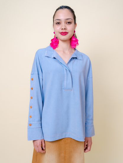 Becky Denim Top - Light Blue