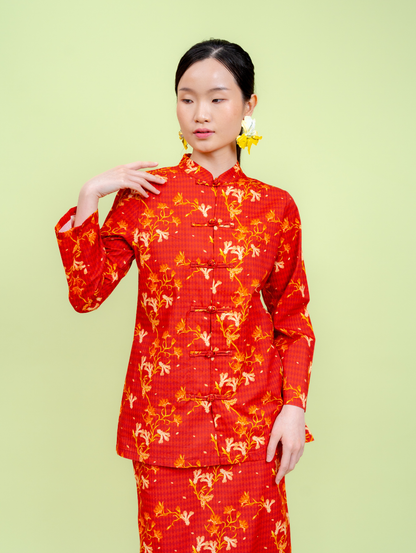 Mandarin Kurung - Red Blossom