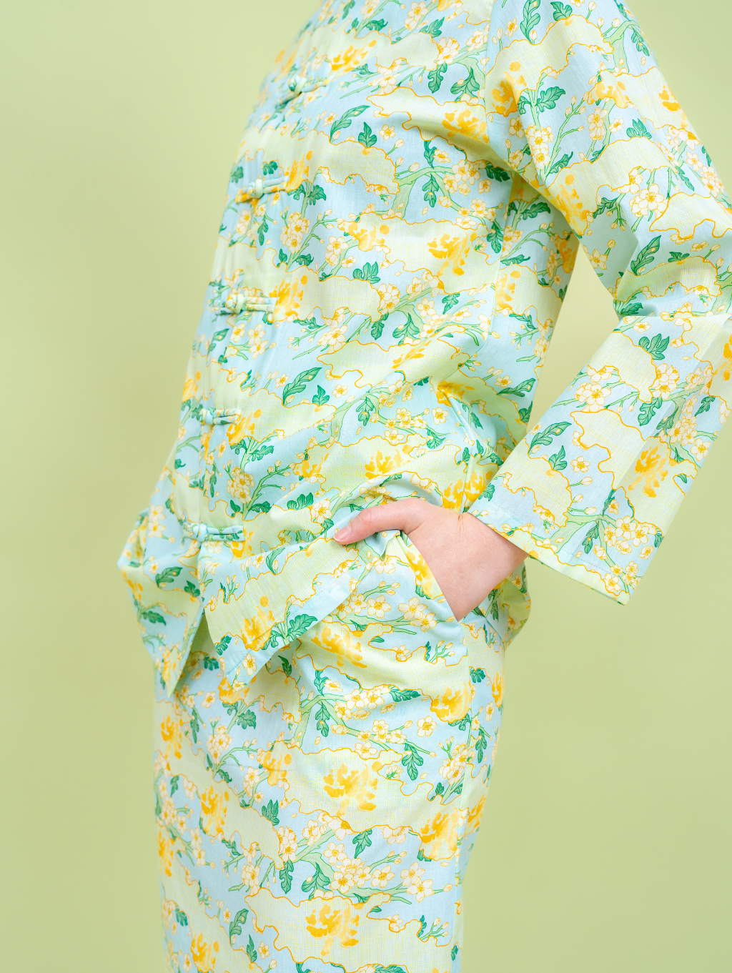 Mandarin Kurung - Mint Blue