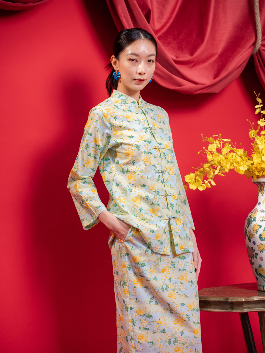 Mandarin Kurung - Mint Blue