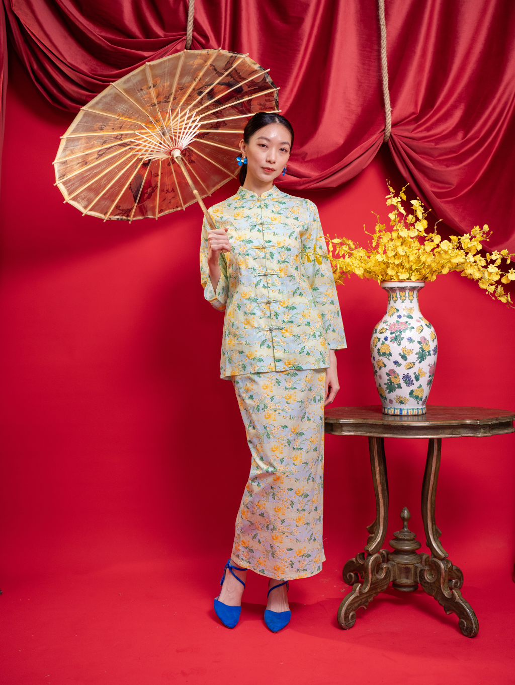 Mandarin Kurung - Mint Blue