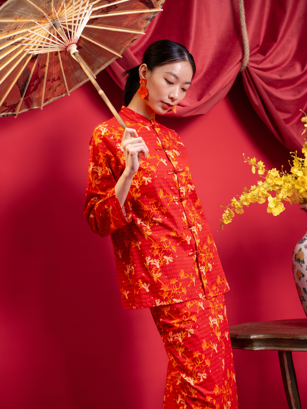 Mandarin Kurung - Red Blossom