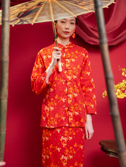 Mandarin Kurung - Red Blossom