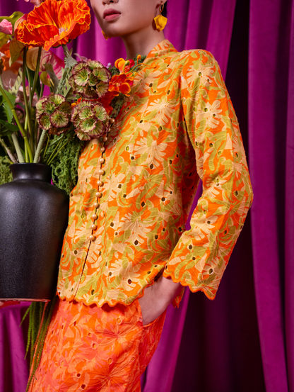 Melour Embroidery Kebaya - Paloma Orange
