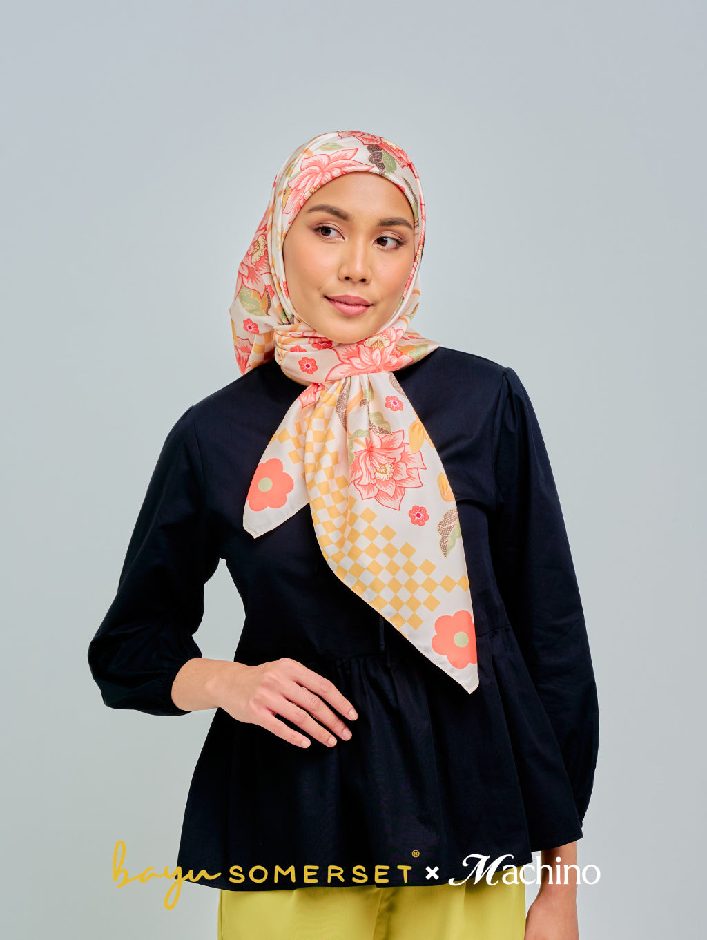 Square Scarf - Amber Bloom in Hana Cream