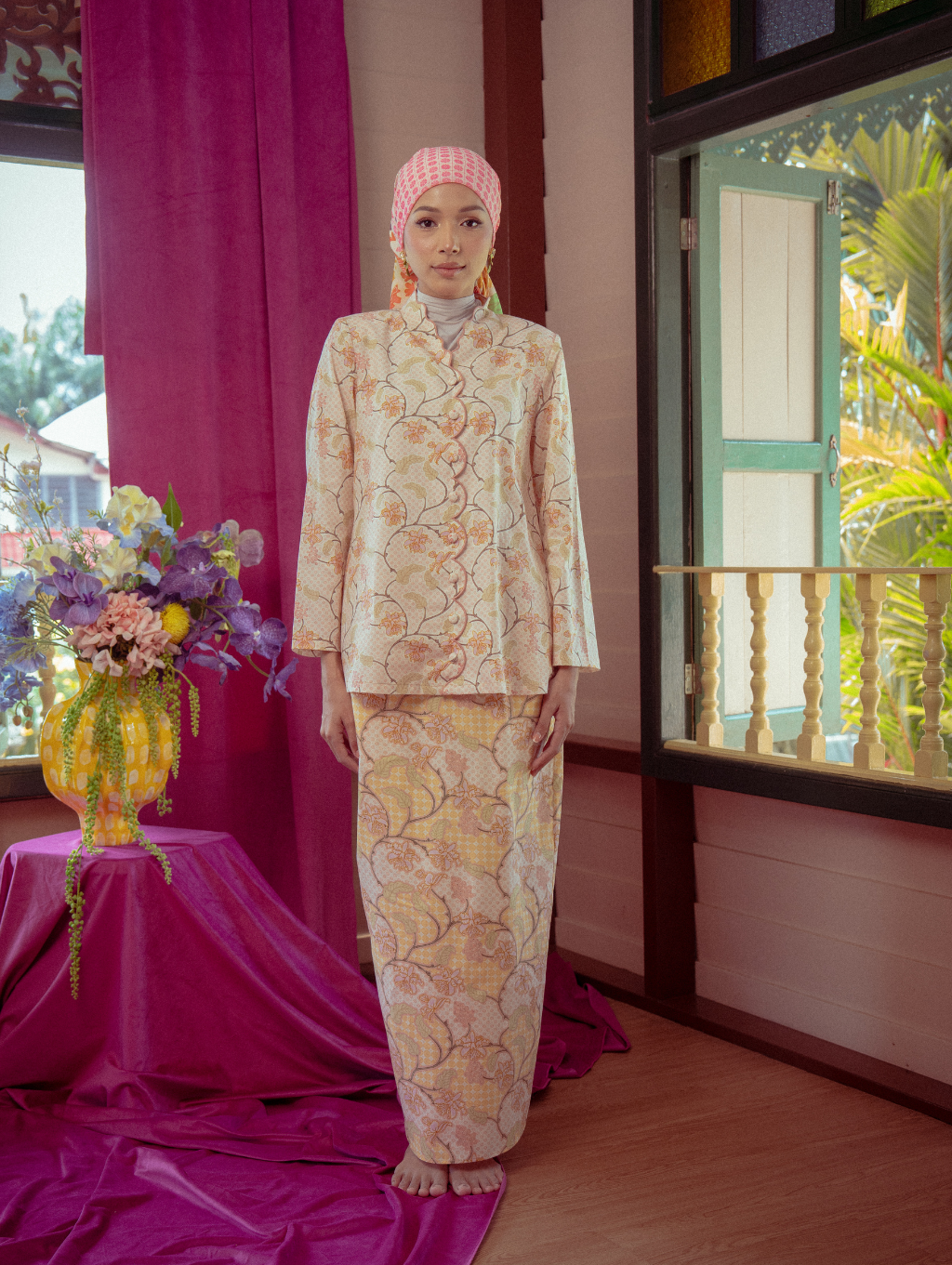 Noura Scalloped Kurung - Allunara Pink