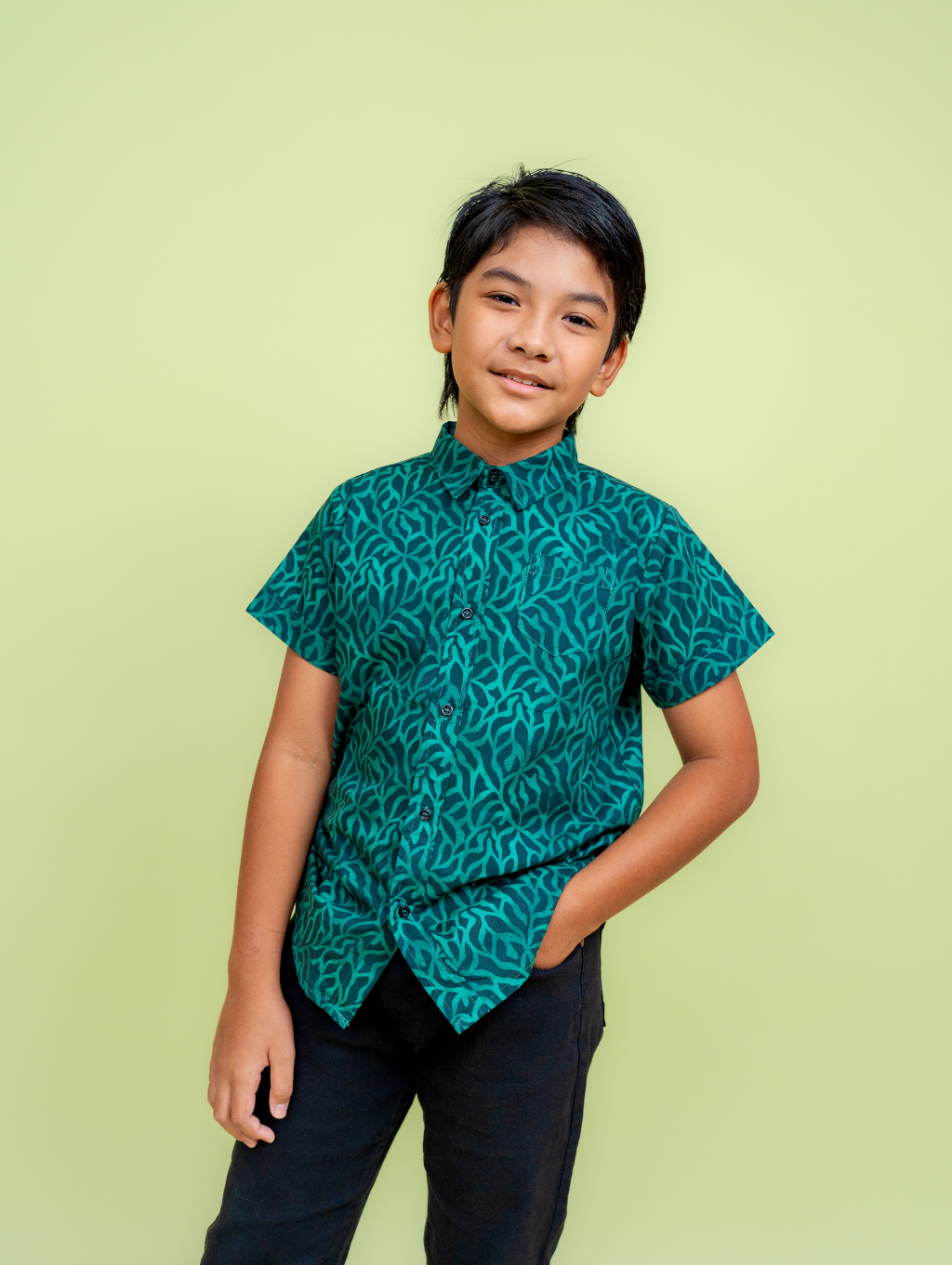 KIDS Basil Shirt - Grain Teal