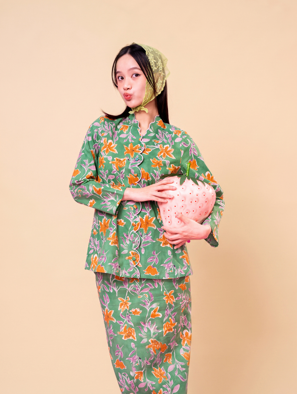 Noura Scalloped Kurung - Strawbliss Green