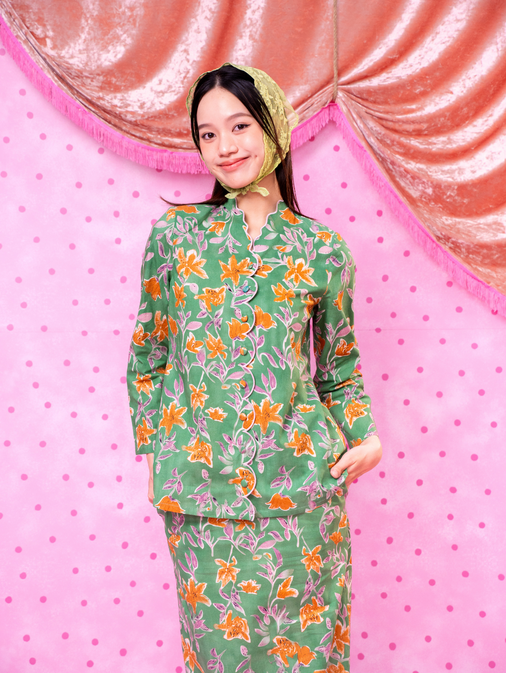 Noura Scalloped Kurung - Strawbliss Green