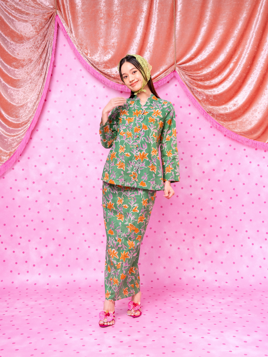 Noura Scalloped Kurung - Strawbliss Green