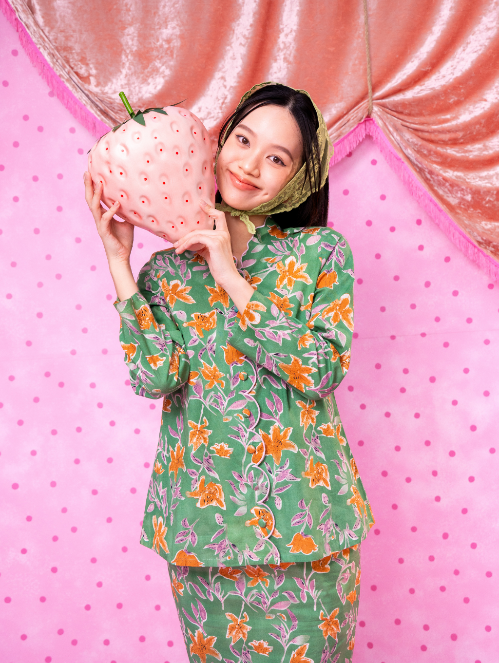 Noura Scalloped Kurung - Strawbliss Green