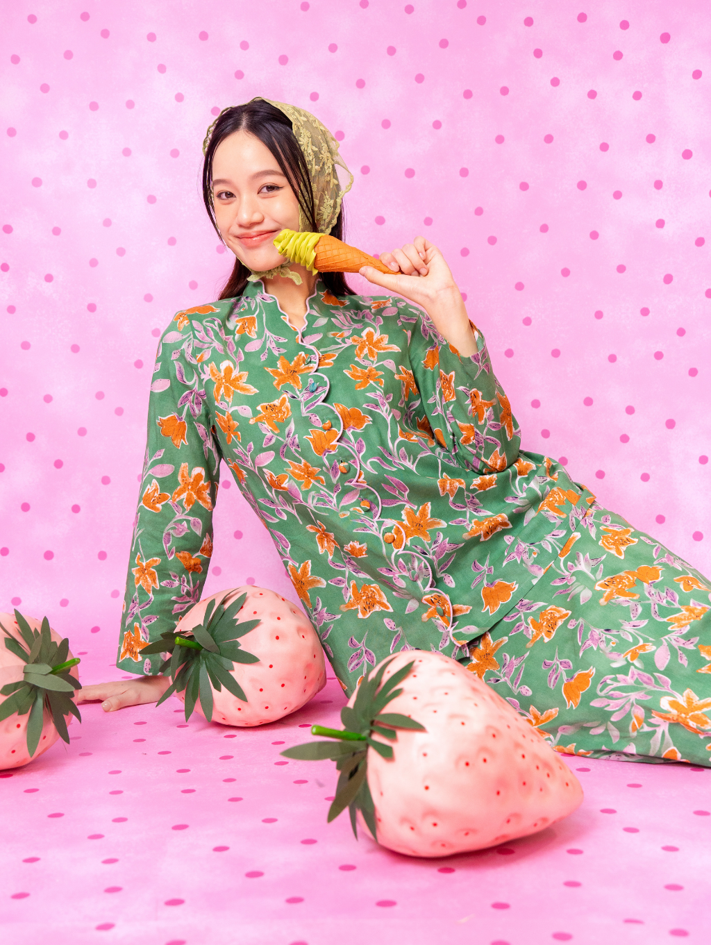 Noura Scalloped Kurung - Strawbliss Green