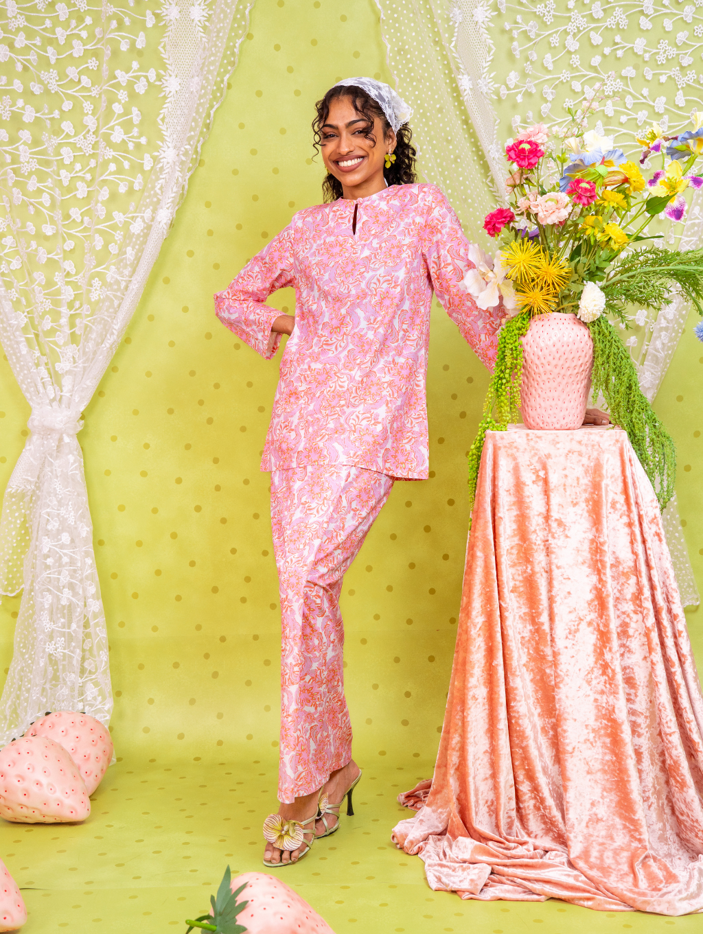 Whimsyberry Kurung - Soft Pink