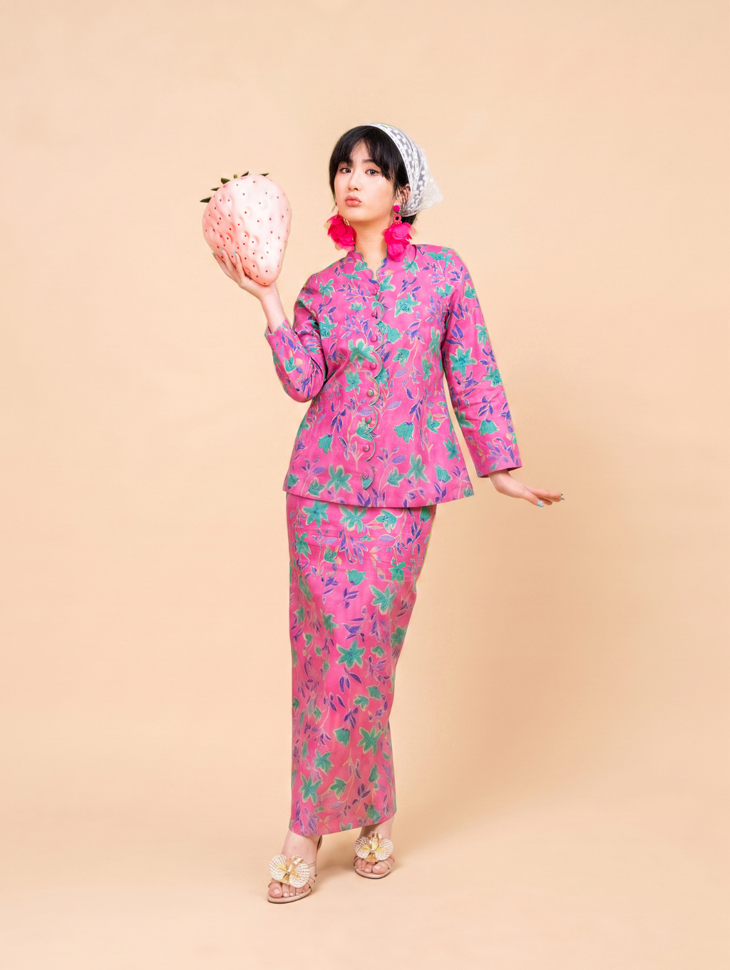 Noura Scalloped Kurung - Strawbliss Pink